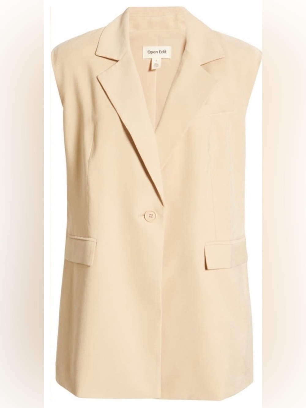 Open Edit Sleeveless Blazer Style Vest with Single Button Closure - Picture 2 of 16